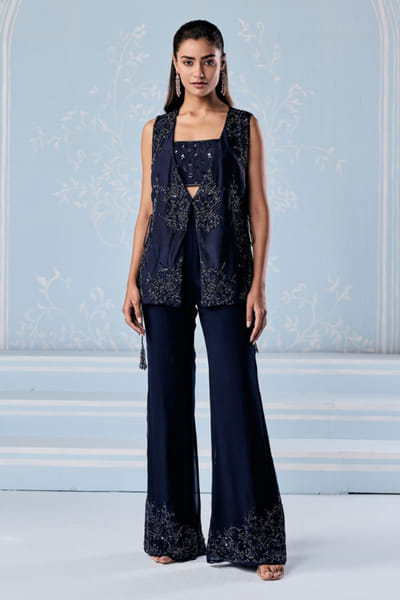 Seema Thukral Navy aari hand embroidered jacket set SEEMJUN26D147812