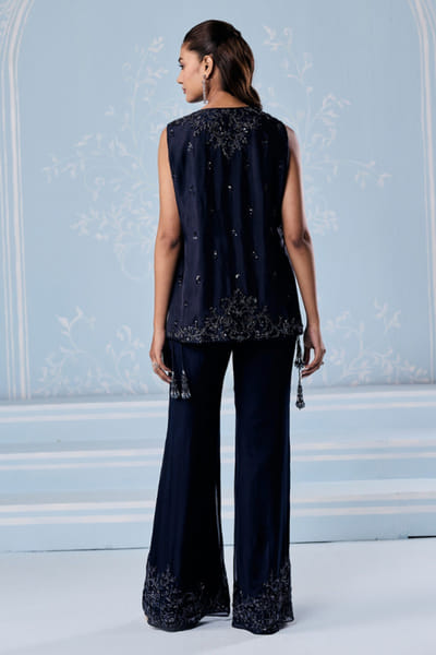 Seema Thukral Navy aari hand embroidered jacket set SEEMJUN26D147812