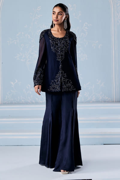 Seema Thukral Navy aari hand embroidered jacket-pant set SEEMJUN26D147814