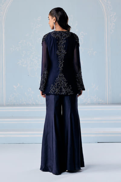 Seema Thukral Navy aari hand embroidered jacket-pant set SEEMJUN26D147814