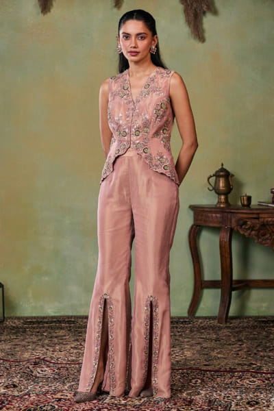 Seema Thukral Rose gold aari hand embroidered jacket set SEEMJUL26D150938
