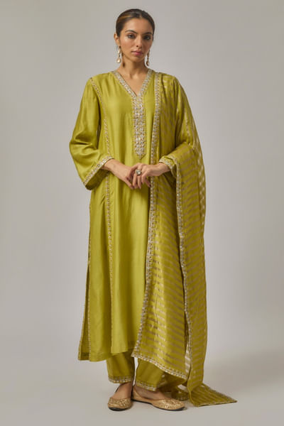 Pistachio green gota patti and zari kurta set