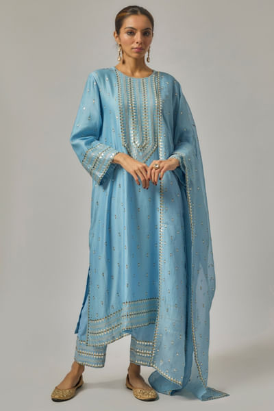 Sky blue hand embroidery kurta set
