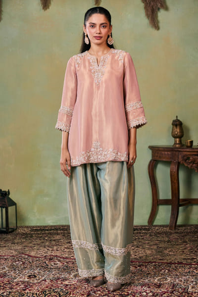 Seema Thukral Rose gold-sage aari hand embroidered kurta set SEEMJUL26D150943