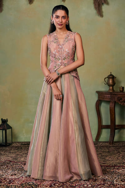 Seema Thukral Rose gold-sage hand embroidered lehenga set SEEMJUL26D150957