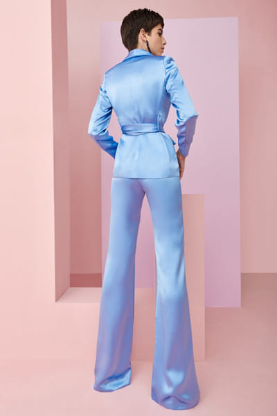 Khushboo & Pankaj Sky blue satin blazer set KHUSAPR26D143305