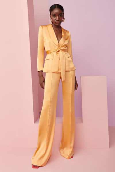 Khushboo & Pankaj Marigold yellow satin blazer set KHUSAPR26D143306