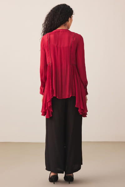 Ritu Kumar Red asymmetric gathered chinon top RITUJUN26D347317