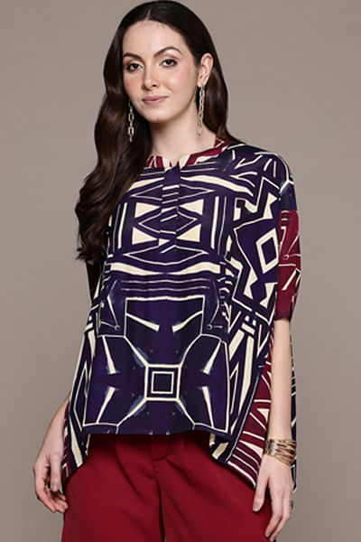 Blue geometric print top