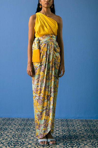 Yellow printed skirt and top
