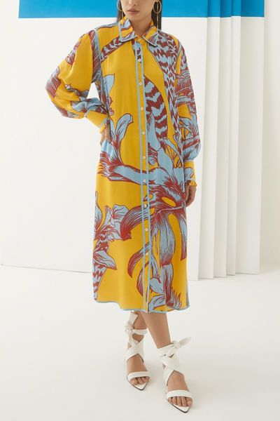 Hibiscus printed shirt dress
