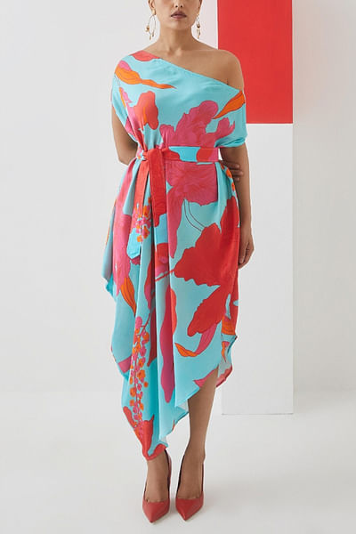Blue draped dress