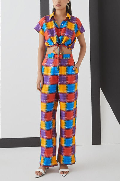 Checkered crop shirt and pants