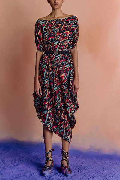 Ikat printed draped dress