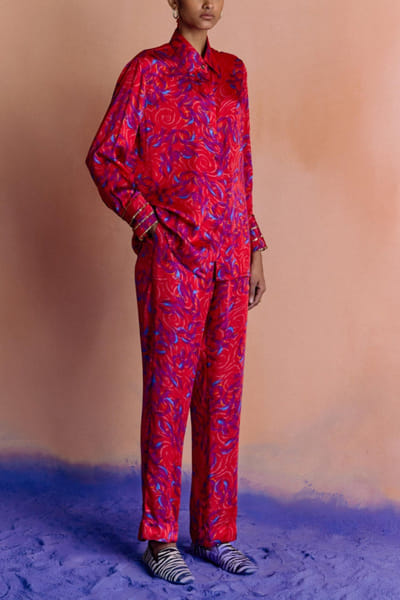 Printed draped shirt and trousers