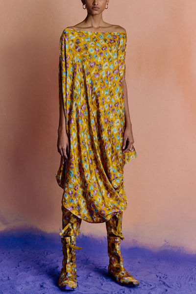 Abstract printed draped dress