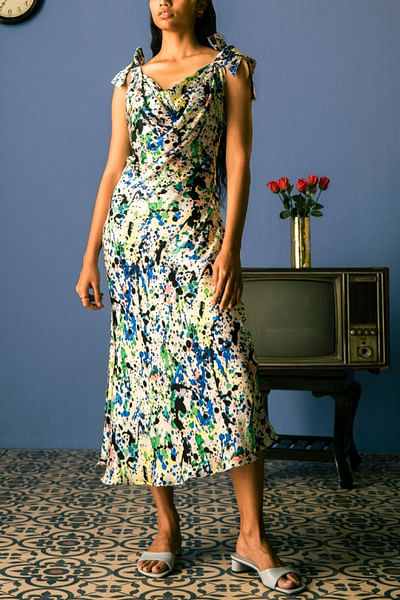 Printed vegan silk dress