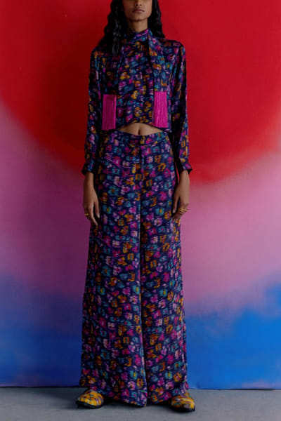 Blue printed shirt and trousers