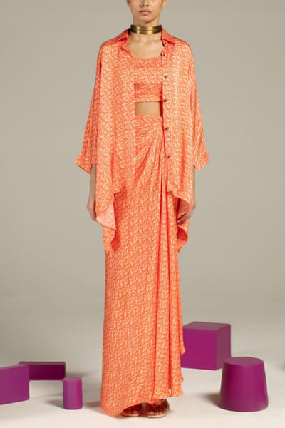 Orange skirt and kimono set