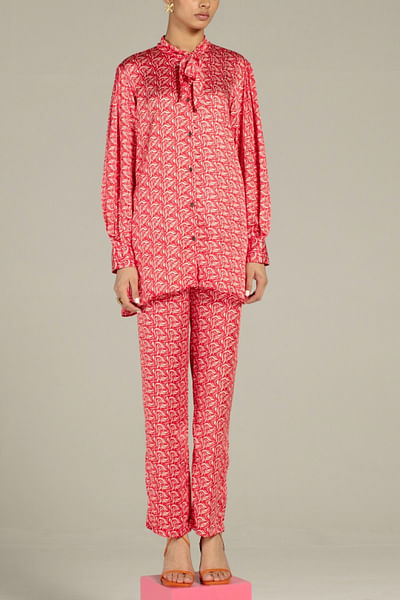 Red printed shirt and trousers