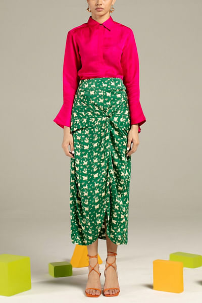 Green draped skirt
