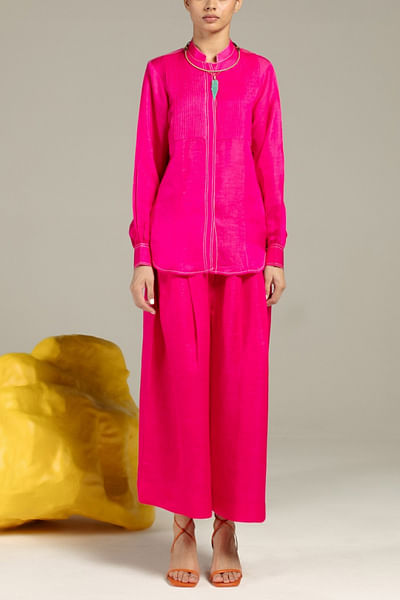 Pink linen shirt and trousers