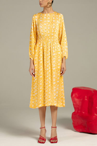 Yellow printed silk dress