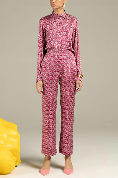 Pink printed shirt and trousers