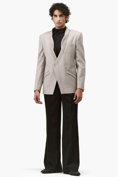 Sand bugle bead embellished tuxedo