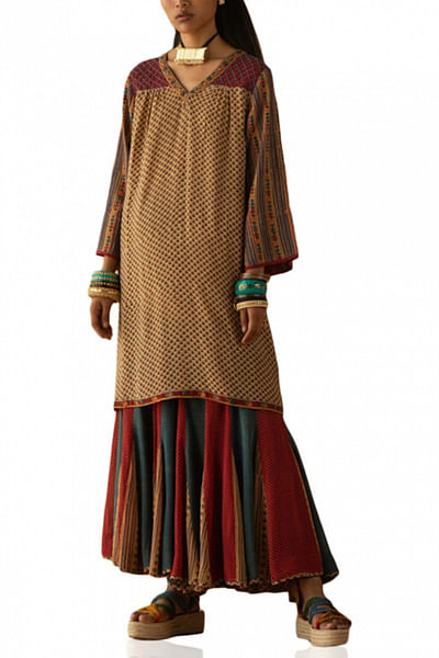 Ajrakh printed kurta and gharara pants