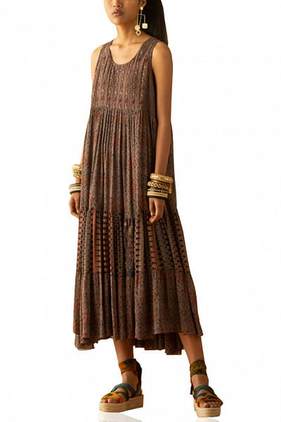 Bagru printed tiered dress