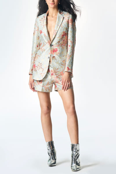 Blue silk brocade shorts