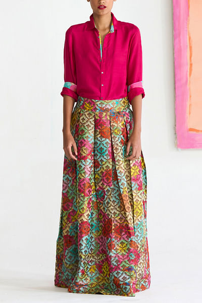Pink silk brocade skirt