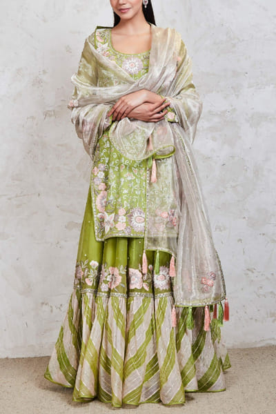 Green embroidered sharara set