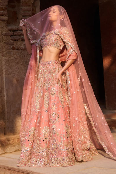 Sunkissed coral embroidered lehenga set