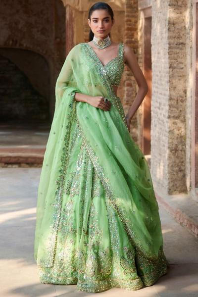 Apple green embroidered lehenga set
