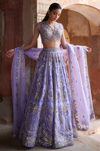 Lavender embroidered lehenga set