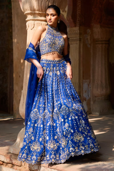 Royal blue embroidered lehenga set