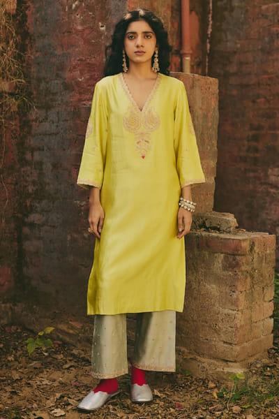 Rashika Mittal Yellow embroidered kurta set RASHJUN26D146576