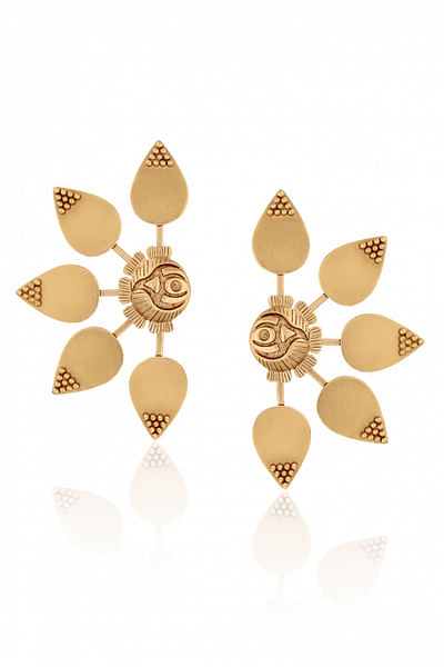 Gold etched rose earrings