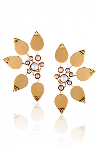 Gold five petal earrings