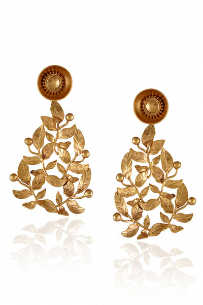Gold rose vine drop earrings
