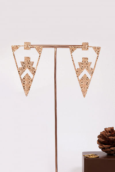 Gold finish triangular earrings