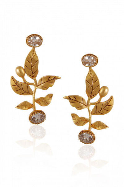 Gold rose vine crystal embellished earrings