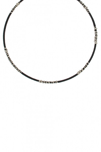 Silver black cord choker necklace