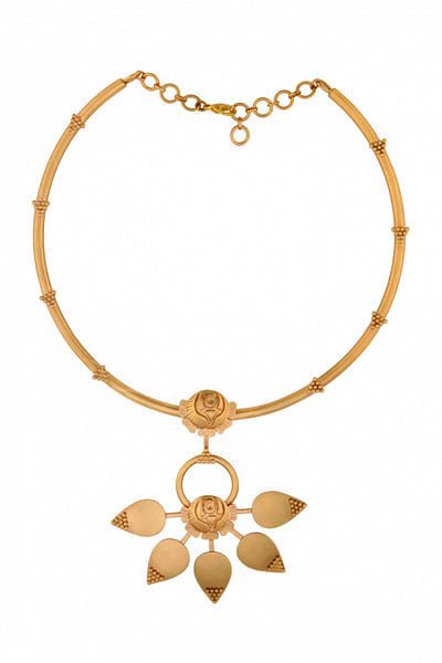 Gold rose petal collar necklace