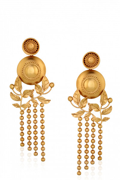 Gold foilage tassel earrings