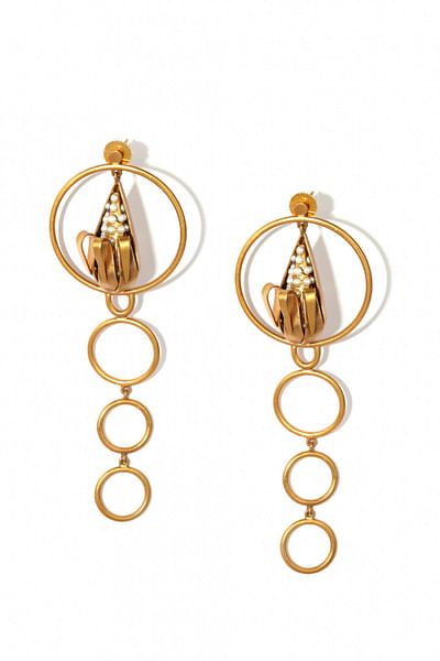 Gold plated tiered circle drop earrings