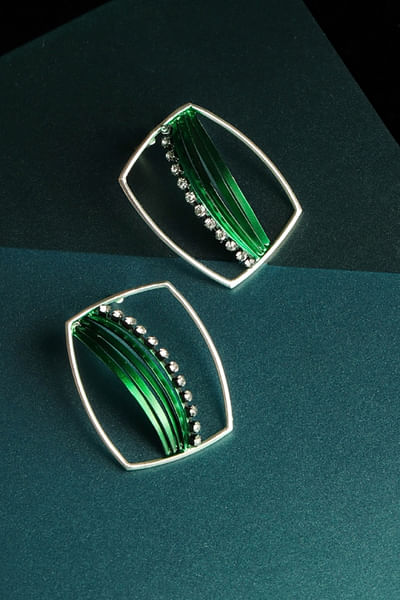 Silver green cane earrings