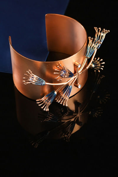 Gold plated wire floral cuff